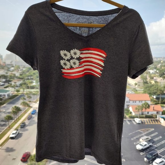 Hanes V Neck T-Shirt with Daisy Flag - Navy Heather (See Description on … - Picture 8 of 16
